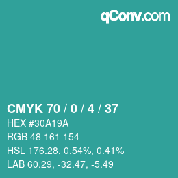 Color code: CMYK 70 / 0 / 4 / 37 | qconv.com