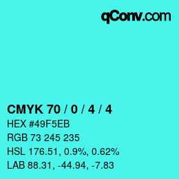 カラーコード: CMYK 70 / 0 / 4 / 4 | qconv.com