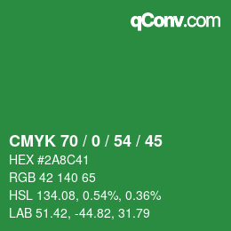 Color code: CMYK 70 / 0 / 54 / 45 | qconv.com