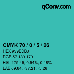 Color code: CMYK 70 / 0 / 5 / 26 | qconv.com