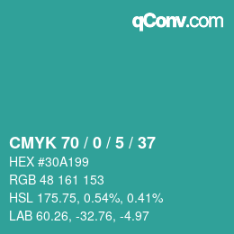 Color code: CMYK 70 / 0 / 5 / 37 | qconv.com