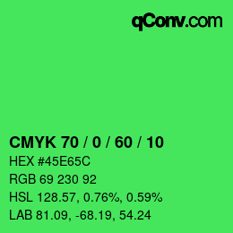 カラーコード: CMYK 70 / 0 / 60 / 10 | qconv.com