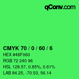 カラーコード: CMYK 70 / 0 / 60 / 6 | qconv.com