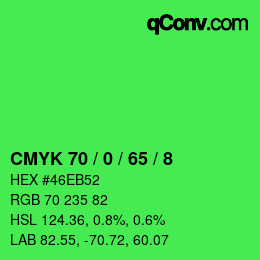 カラーコード: CMYK 70 / 0 / 65 / 8 | qconv.com