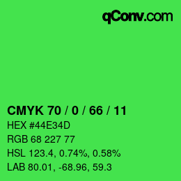 Farbcode: CMYK 70 / 0 / 66 / 11 | qconv.com