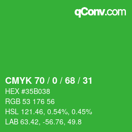 Color code: CMYK 70 / 0 / 68 / 31 | qconv.com