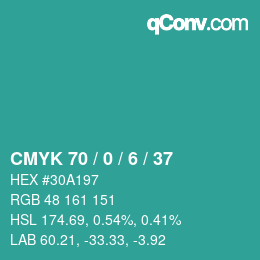 Color code: CMYK 70 / 0 / 6 / 37 | qconv.com