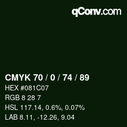 Color code: CMYK 70 / 0 / 74 / 89 | qconv.com