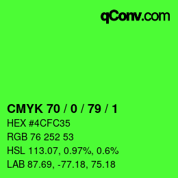 Color code: CMYK 70 / 0 / 79 / 1 | qconv.com