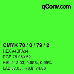 颜色代码: CMYK 70 / 0 / 79 / 2 | qconv.com