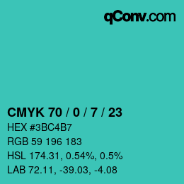 Color code: CMYK 70 / 0 / 7 / 23 | qconv.com