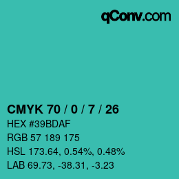 Color code: CMYK 70 / 0 / 7 / 26 | qconv.com