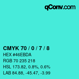 カラーコード: CMYK 70 / 0 / 7 / 8 | qconv.com