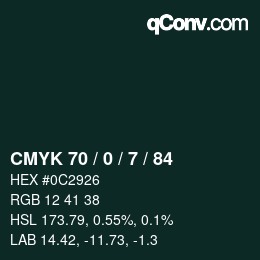 Farbcode: CMYK 70 / 0 / 7 / 84 | qconv.com