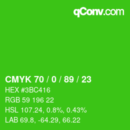 Color code: CMYK 70 / 0 / 89 / 23 | qconv.com