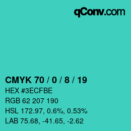 カラーコード: CMYK 70 / 0 / 8 / 19 | qconv.com