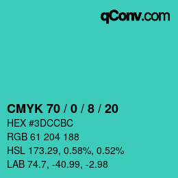 Color code: CMYK 70 / 0 / 8 / 20 | qconv.com