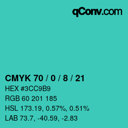 颜色代码: CMYK 70 / 0 / 8 / 21 | qconv.com