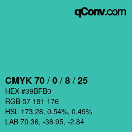 カラーコード: CMYK 70 / 0 / 8 / 25 | qconv.com