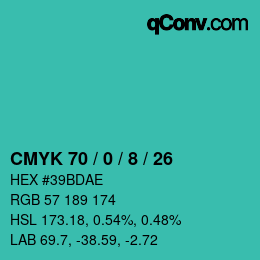 Color code: CMYK 70 / 0 / 8 / 26 | qconv.com