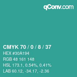 カラーコード: CMYK 70 / 0 / 8 / 37 | qconv.com