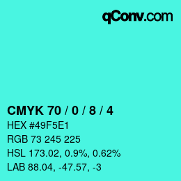 颜色代码: CMYK 70 / 0 / 8 / 4 | qconv.com
