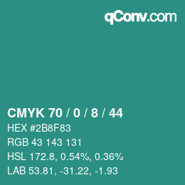 Color code: CMYK 70 / 0 / 8 / 44 | qconv.com