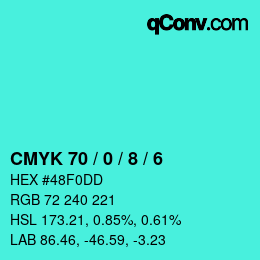 カラーコード: CMYK 70 / 0 / 8 / 6 | qconv.com