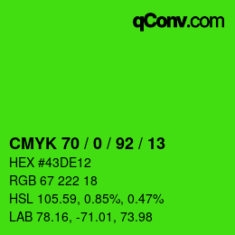 カラーコード: CMYK 70 / 0 / 92 / 13 | qconv.com