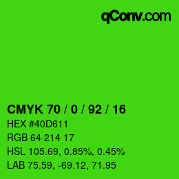 Color code: CMYK 70 / 0 / 92 / 16 | qconv.com