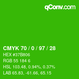 Color code: CMYK 70 / 0 / 97 / 28 | qconv.com