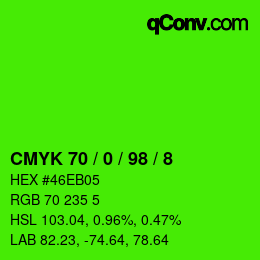 颜色代码: CMYK 70 / 0 / 98 / 8 | qconv.com