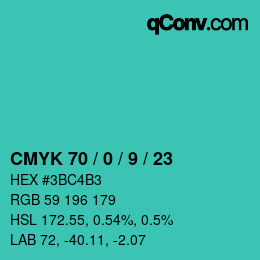 Color code: CMYK 70 / 0 / 9 / 23 | qconv.com