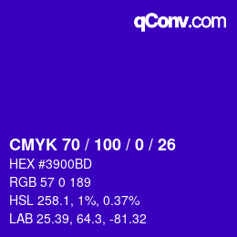 カラーコード: CMYK 70 / 100 / 0 / 26 | qconv.com