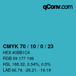 カラーコード: CMYK 70 / 10 / 0 / 23 | qconv.com