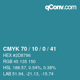 カラーコード: CMYK 70 / 10 / 0 / 41 | qconv.com