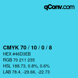 カラーコード: CMYK 70 / 10 / 0 / 8 | qconv.com