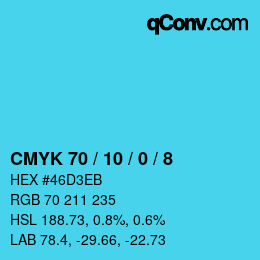 カラーコード: CMYK 70 / 10 / 0 / 8 | qconv.com