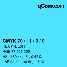 Color code: CMYK 70 / 11 / 0 / 0 | qconv.com