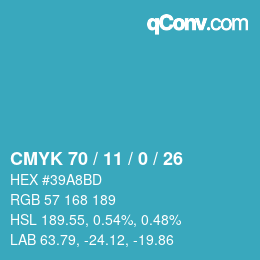 カラーコード: CMYK 70 / 11 / 0 / 26 | qconv.com