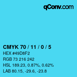 カラーコード: CMYK 70 / 11 / 0 / 5 | qconv.com