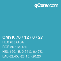 颜色代码: CMYK 70 / 12 / 0 / 27 | qconv.com