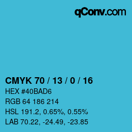 カラーコード: CMYK 70 / 13 / 0 / 16 | qconv.com