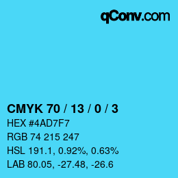 颜色代码: CMYK 70 / 13 / 0 / 3 | qconv.com