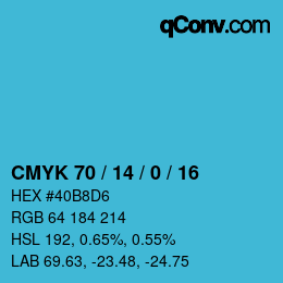 カラーコード: CMYK 70 / 14 / 0 / 16 | qconv.com