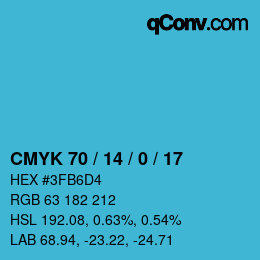 Color code: CMYK 70 / 14 / 0 / 17 | qconv.com