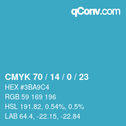 カラーコード: CMYK 70 / 14 / 0 / 23 | qconv.com