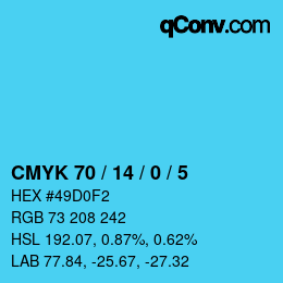 颜色代码: CMYK 70 / 14 / 0 / 5 | qconv.com