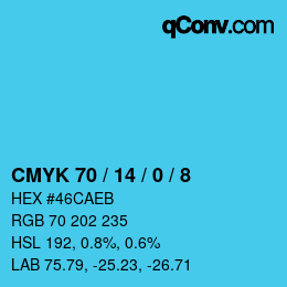颜色代码: CMYK 70 / 14 / 0 / 8 | qconv.com