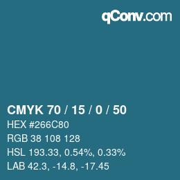 Color code: CMYK 70 / 15 / 0 / 50 | qconv.com